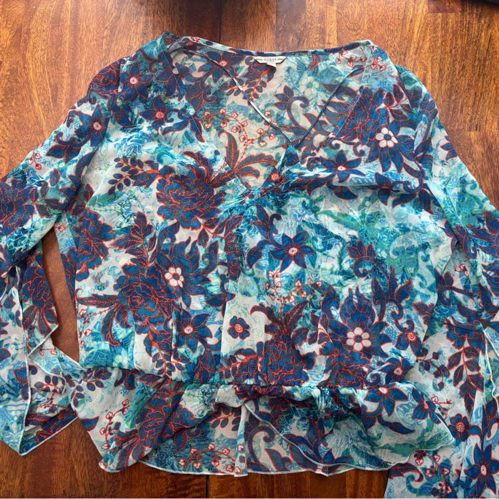 Guess Floral Blouse in Blue and Red